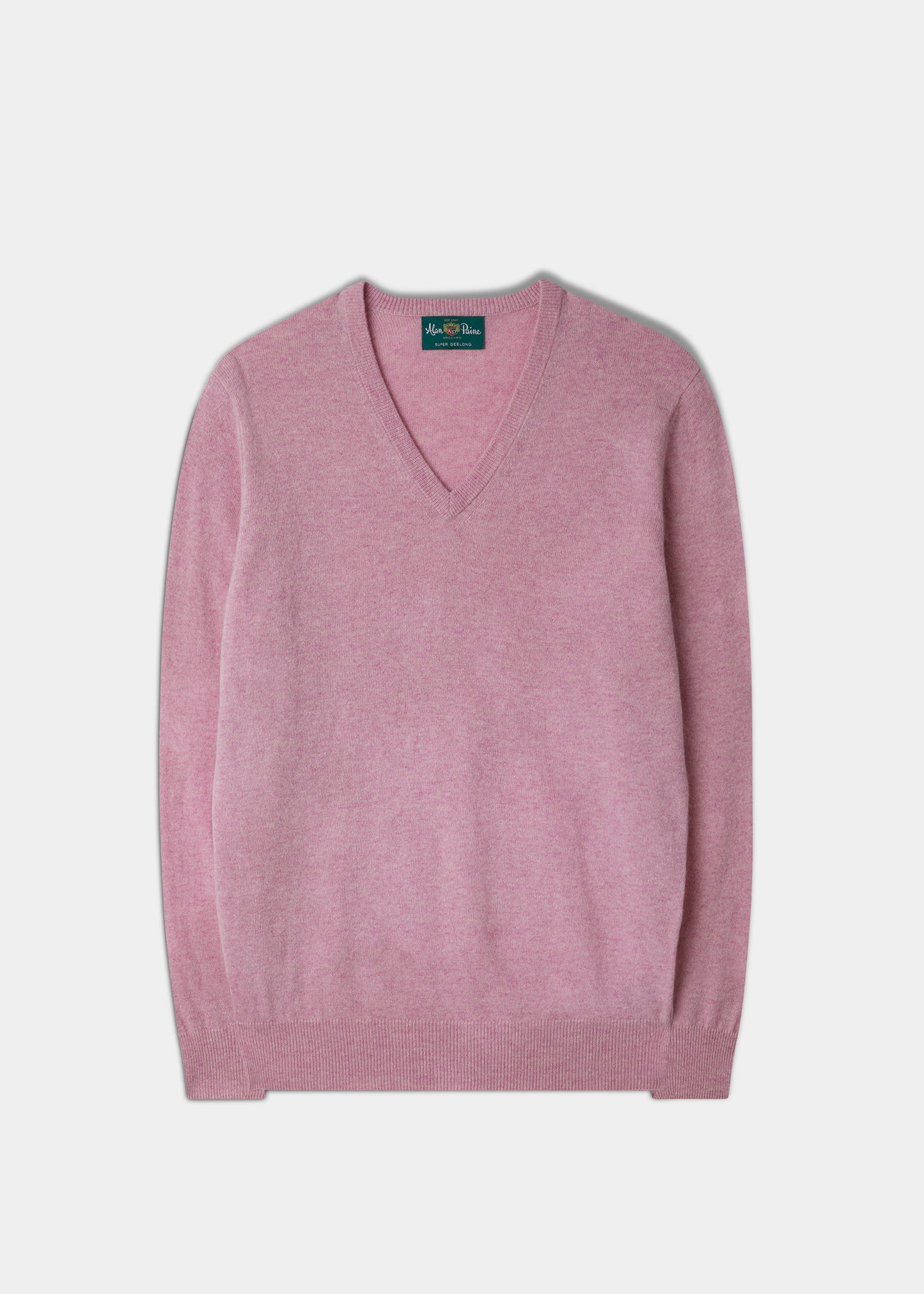 Men's Geelong Lambswool Vee Neck Jumper in Flamingo