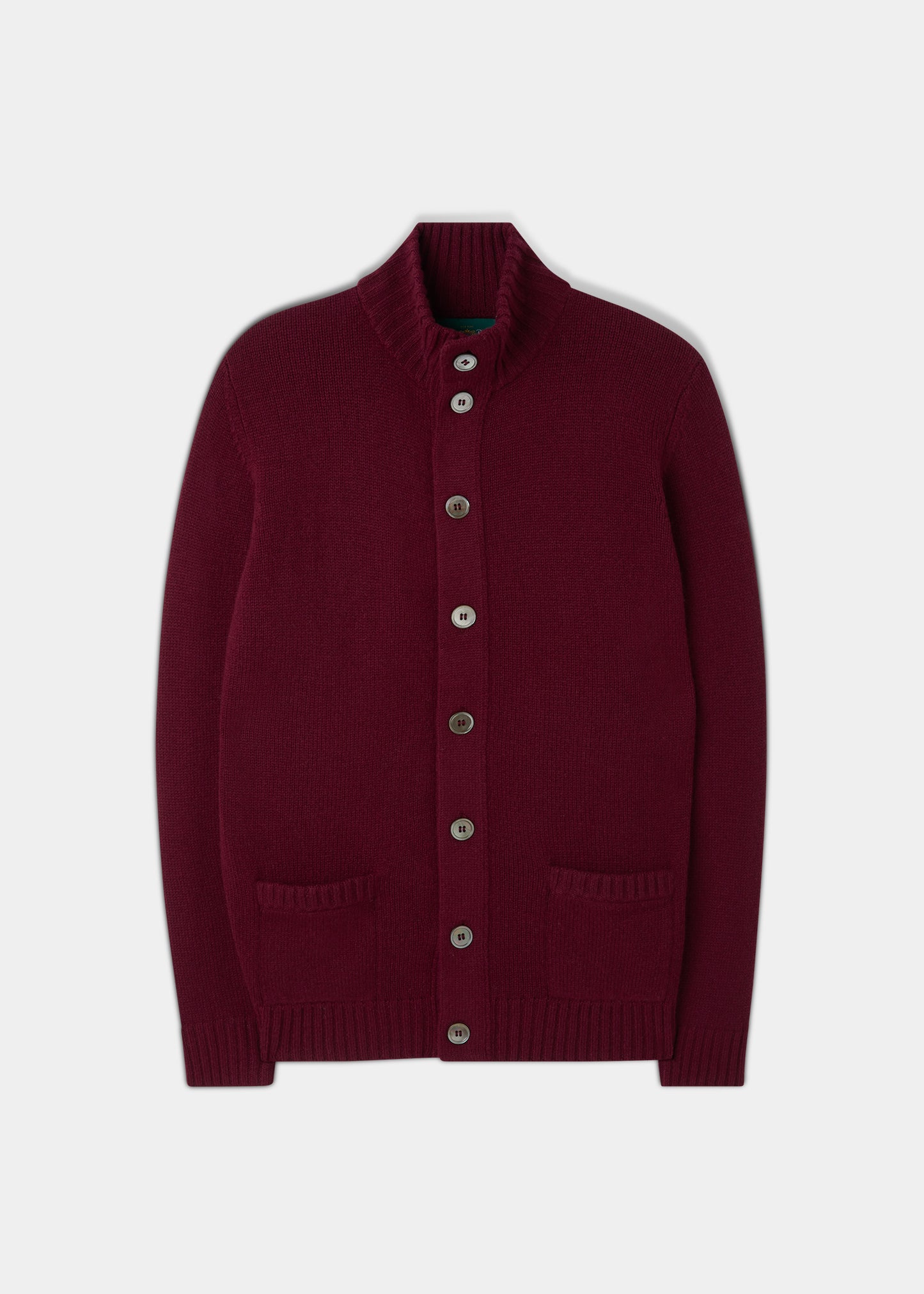 Maglione da uomo con bottoni in lana d'agnello Landford in Bordeaux - Vestibilità regolare