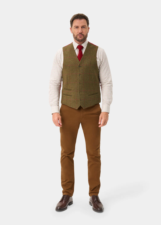 Combrook Men's Tweed Water Repellent Lined-Back Waistcoat in Sage - Regular Fit