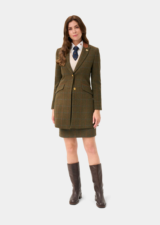 Combrook Ladies Tweed Water Repellent Mid-Thigh Coat in Willow - Regular Fit