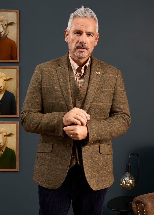 Blazer sportivo in tweed da uomo Combrook in teak - Vestibilità regolare