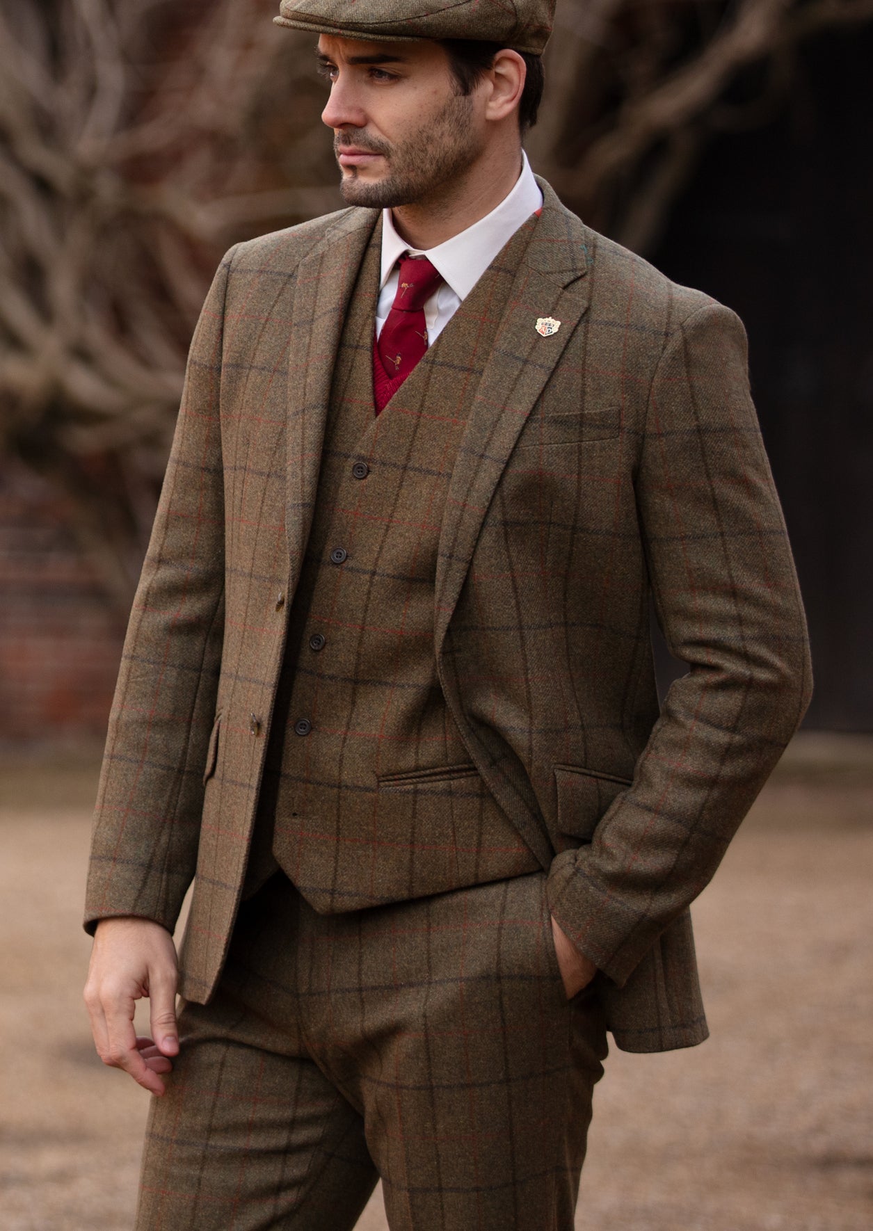 Gilet da uomo Combrook con fodera in tweed sul retro in timo - Vestibilità regolare
