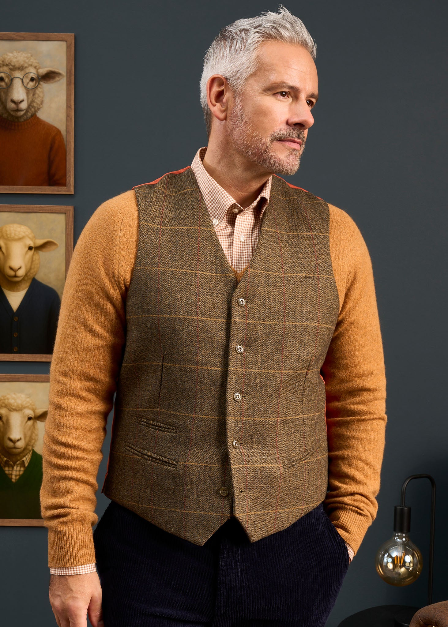Combrook Men's Tweed Lined-Back Waistcoat In Teak