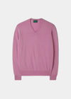 Maglione da uomo Geelong Lambswool con collo a V in Pink Haze - Vestibilità regolare