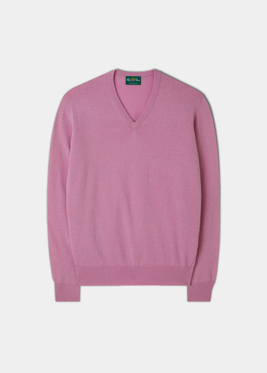 Maglione da uomo Geelong Lambswool con collo a V in Pink Haze - Vestibilità regolare