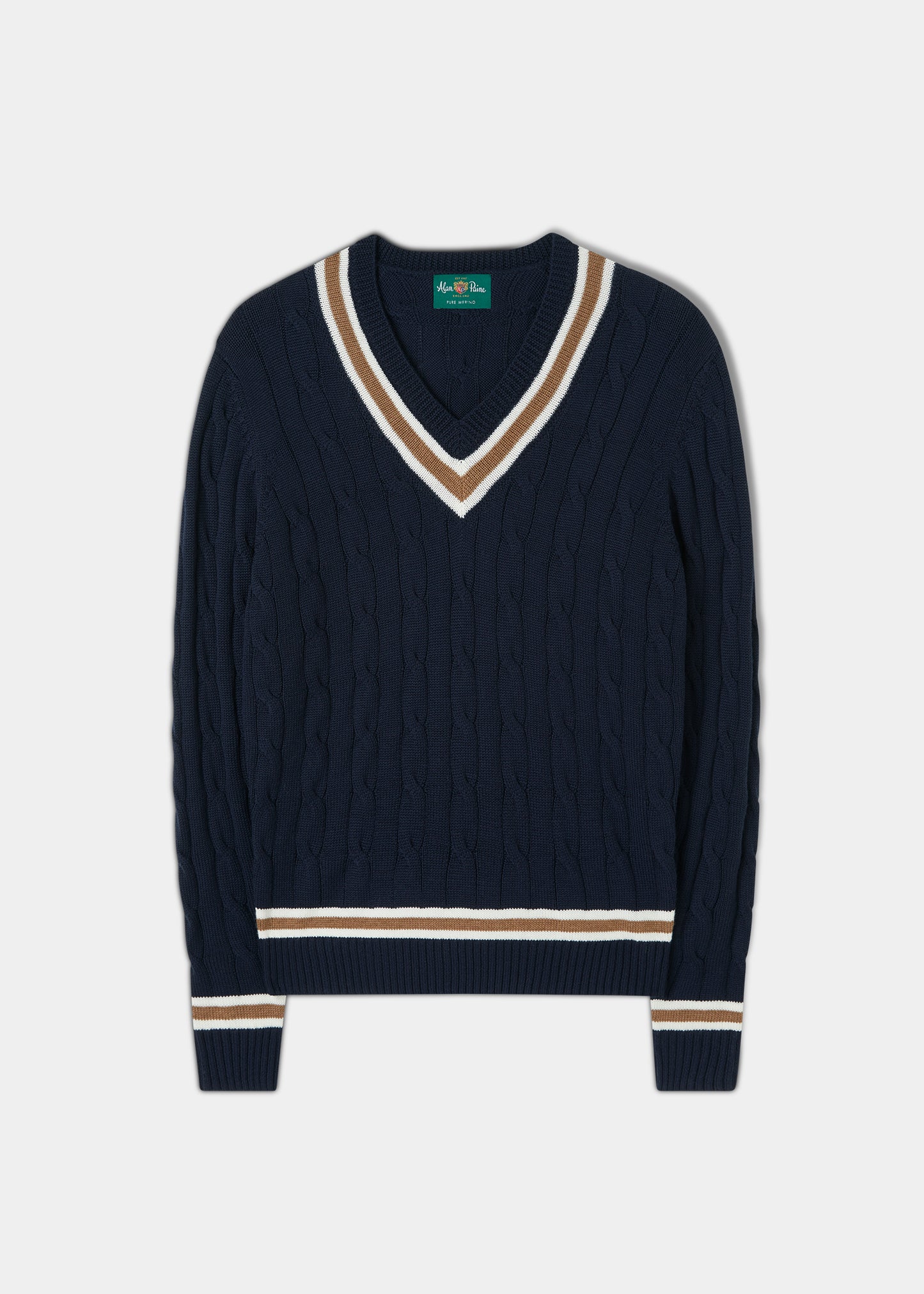Grafton Men's Merino Wool Cable Cricket Jumper In Navy - Regular Fit