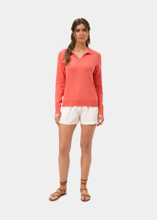 Ladies Cotton Cashmere Open Placket Jumper in Pink