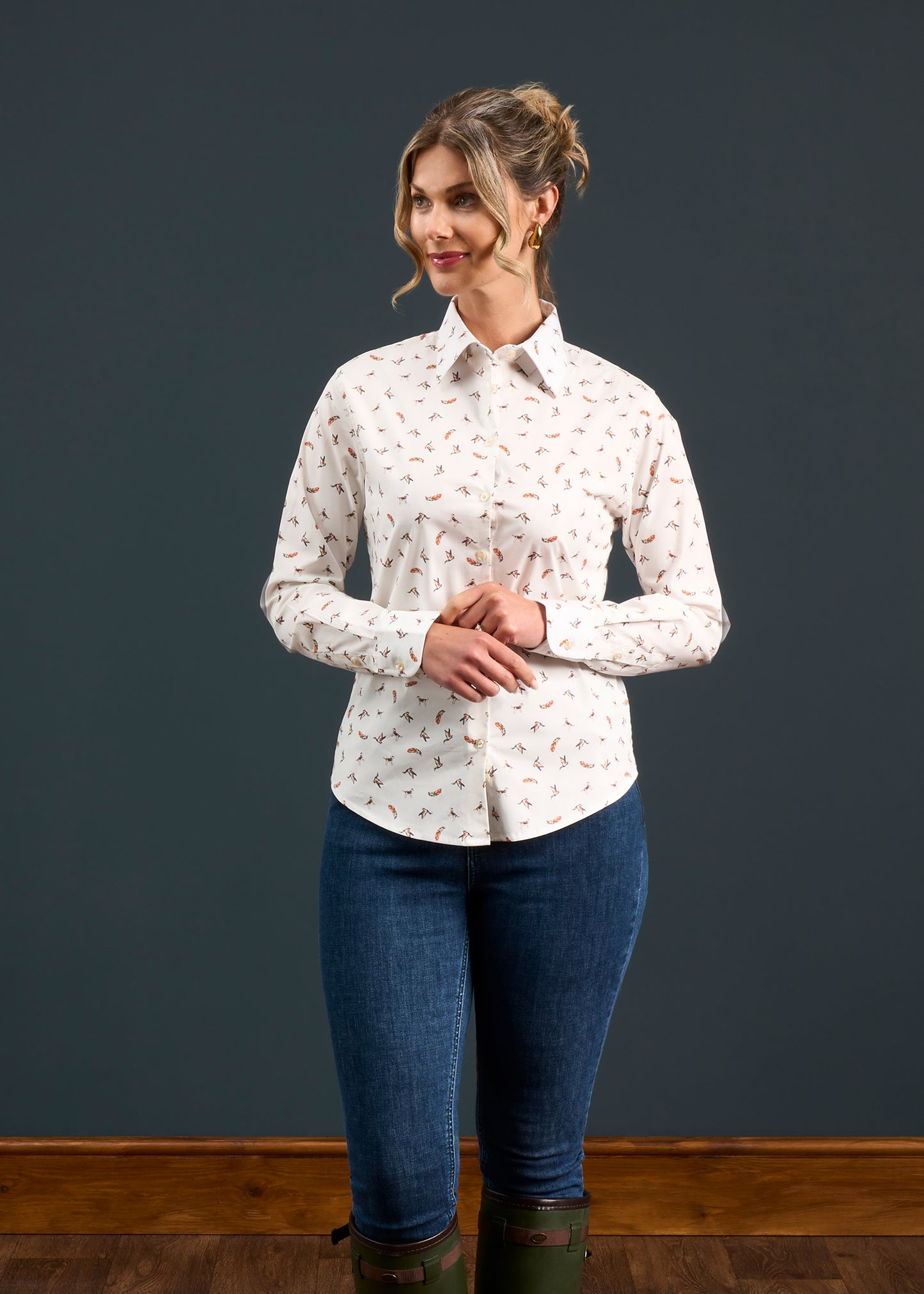 Lawen Ladies Printed Cotton Shirt - Dog & Duck Design