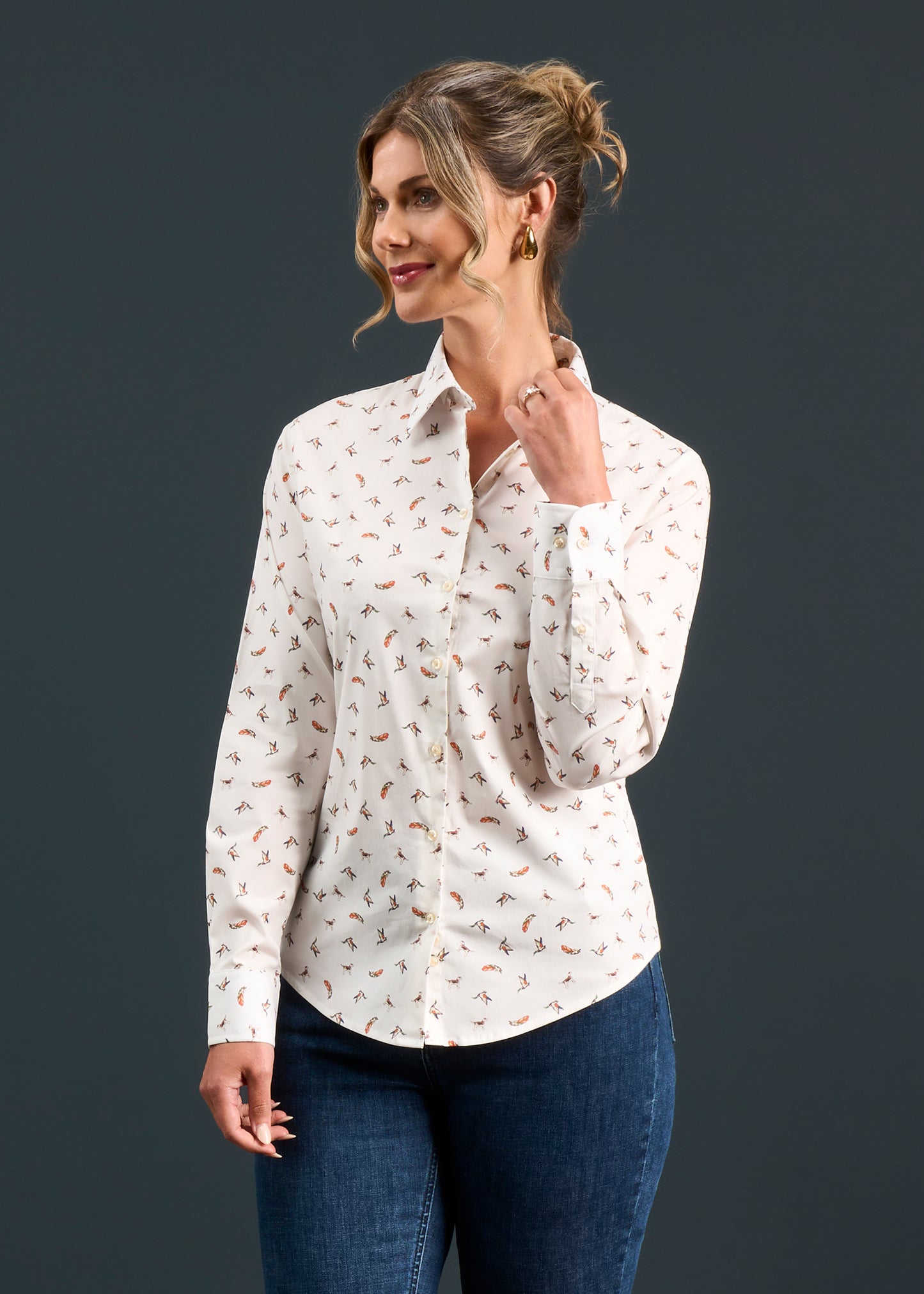 Lawen Ladies Printed Cotton Shirt - Dog & Duck Design