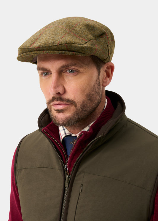 Combrook Men's Tweed Waterproof Flat Cap in Sage - Regular Fit