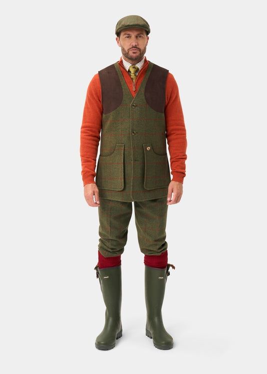 Combrook Men's Tweed Water Repellent Shooting Waistcoat in Reed - Shooting Fit