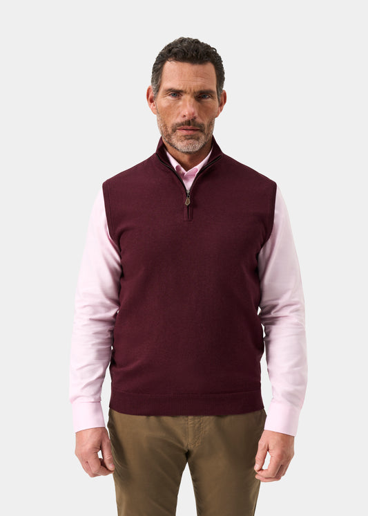 Men's Cotton Cashmere Quarter Zip Gilet in Purple