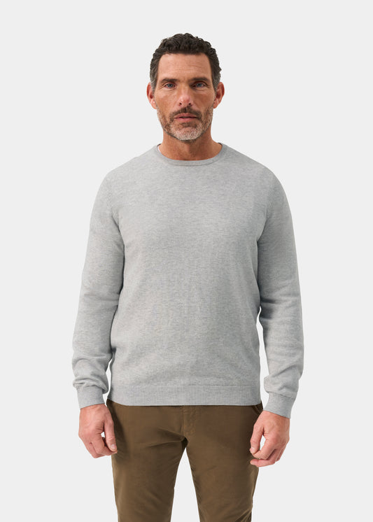 Men's Cotton Cashmere Crew Neck Jumper in Light Grey