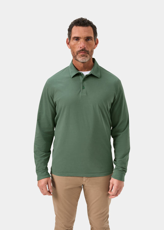 Men's Cotton Long Sleeve Polo Shirt in Green