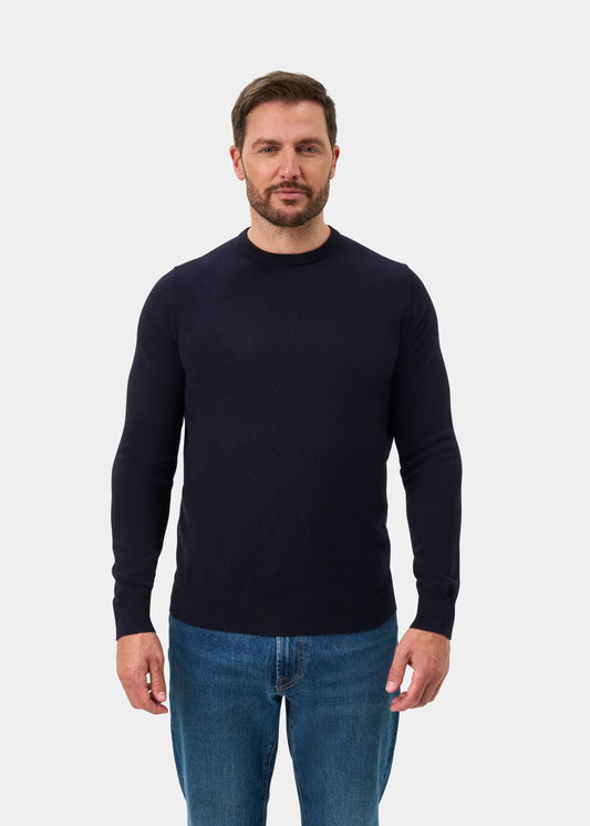 Brisbane Geelong Wool Crew Neck Jumper In Dark Navy - Regular Fit