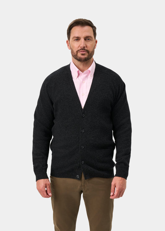 Cornwall Lambswool Cardigan in Charcoal - Classic Fit