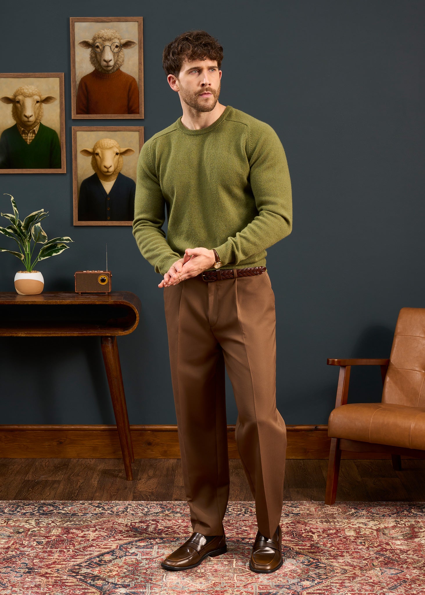 Mens-Lambswool-Crew-Neck-Regular-Fit-Green