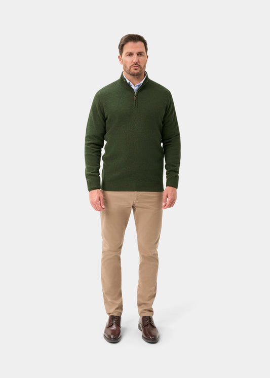 Men's Lambswool Quarter Zip Neck Jumper in Rosemary