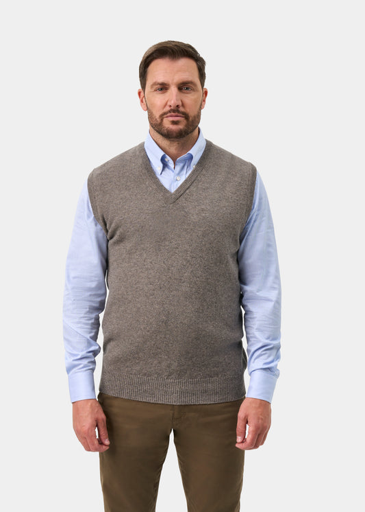 Norfolk Men's Lambswool Slipover in Vole - Classic Fit