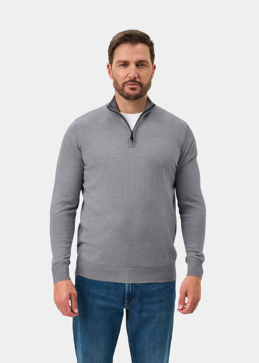 Barton Merino Wool Quarter Zip Jumper In Light Grey Mix - Regular Fit