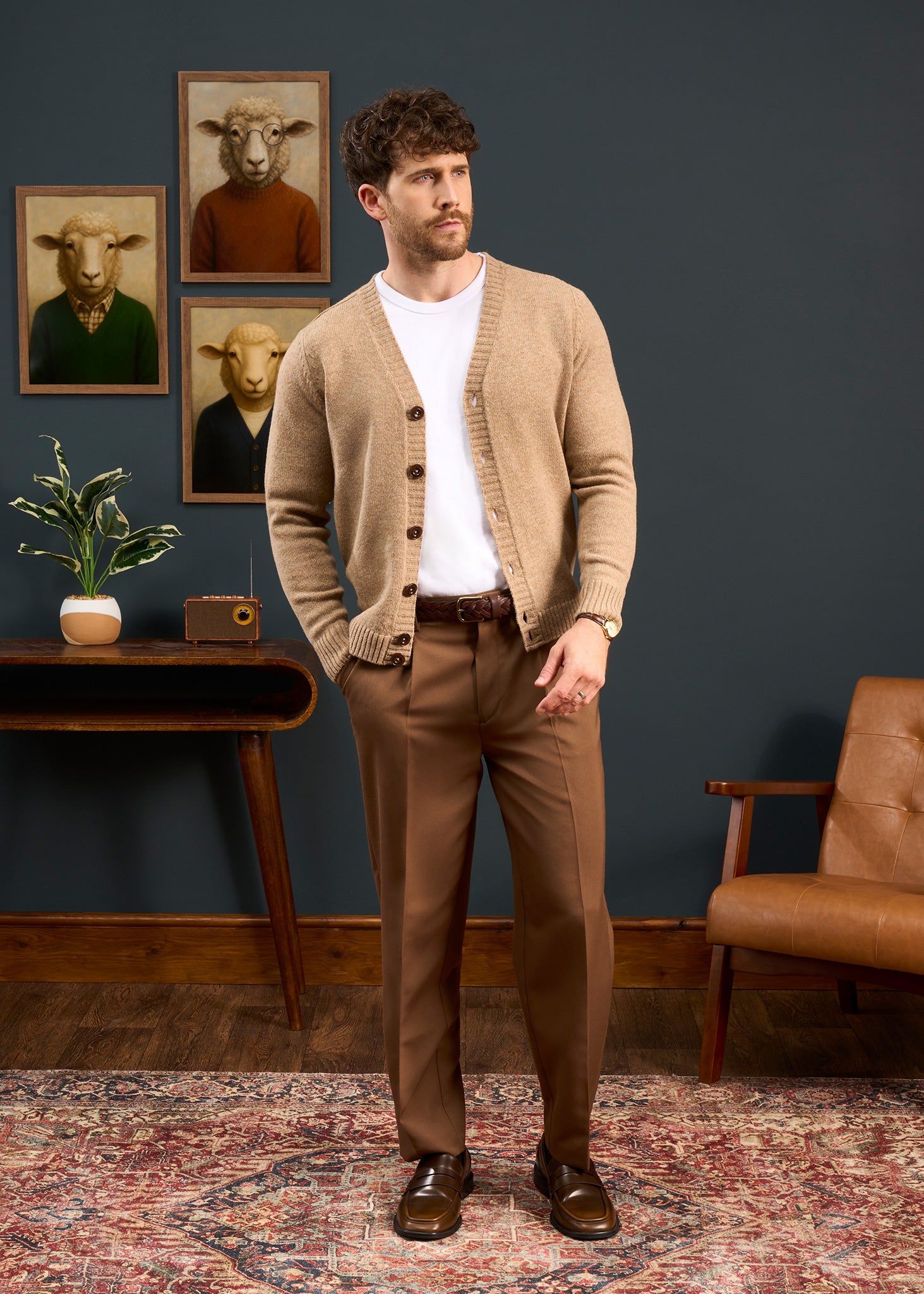 Mens-Shetland-Cardigan-Cream-Brown-Oat