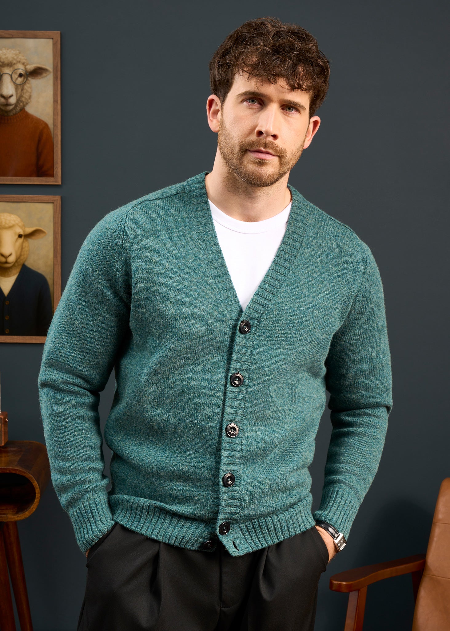 Mens-Shetland-Cardigan-Green