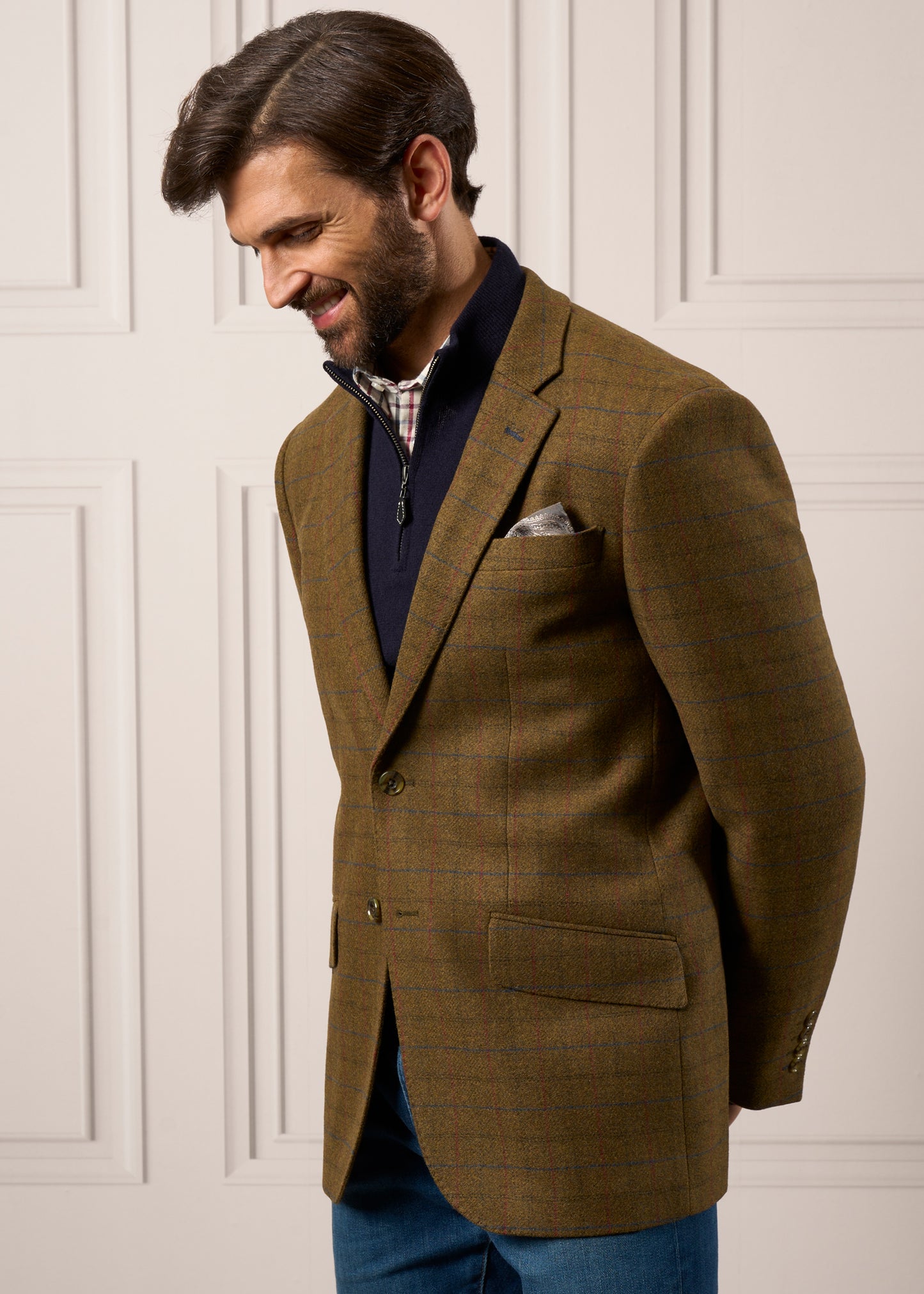 Blazer foderato in tweed Surrey color moro - Vestibilità regolare