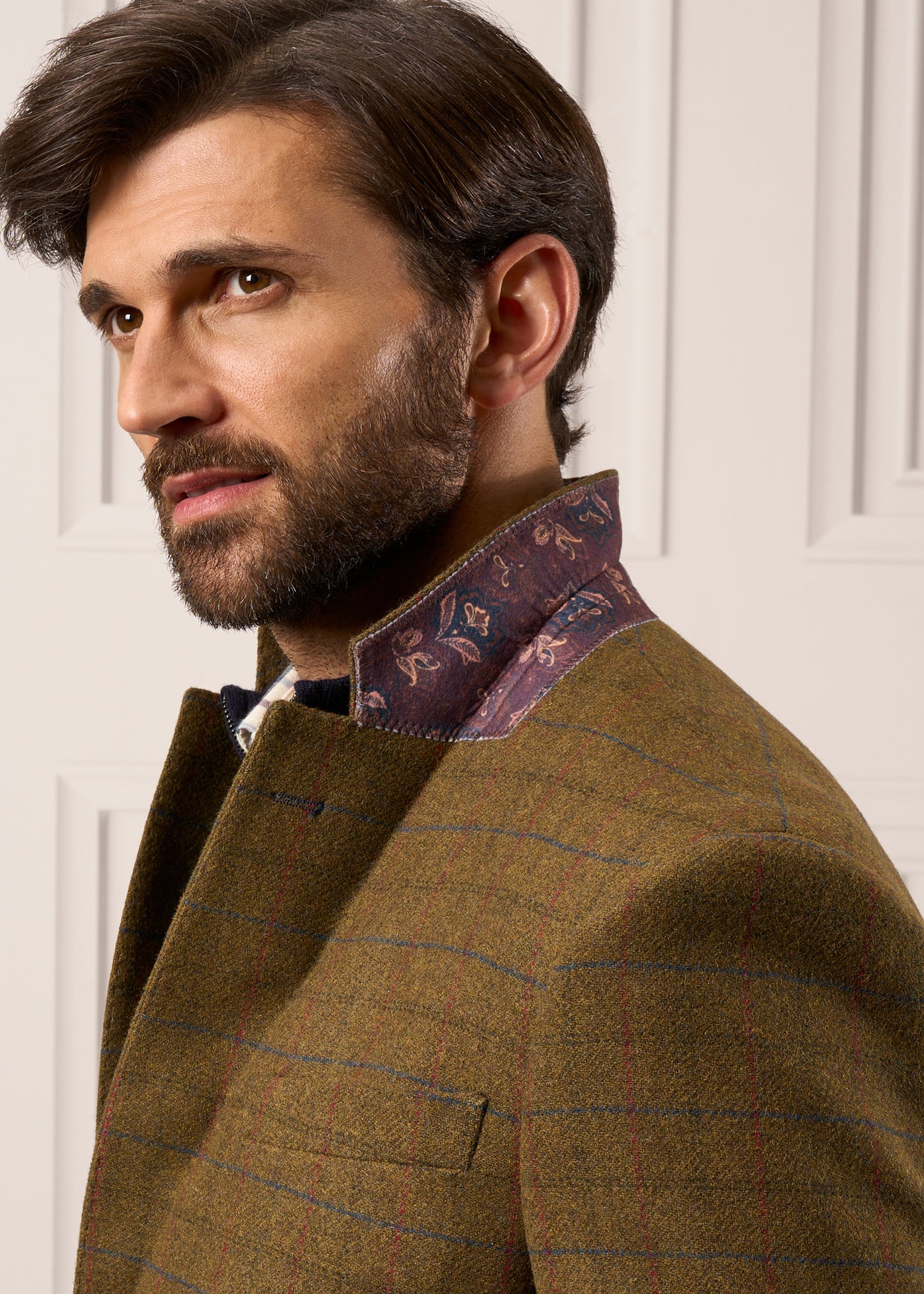 Blazer foderato in tweed Surrey color moro - Vestibilità regolare