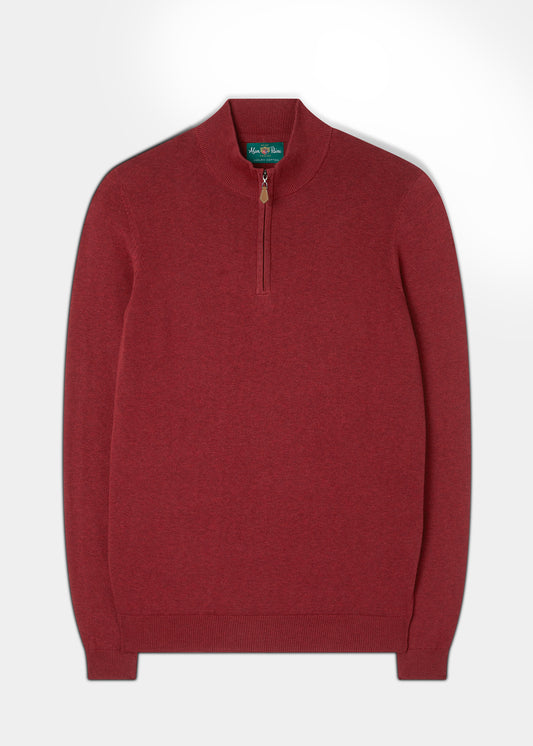 Men's Cotton Cashmere 1/4 Zip Jumper In Cherry
