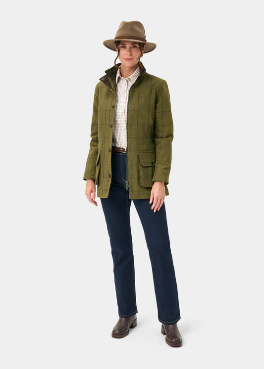 Rutland Ladies Tweed Waterproof Shooting Coat in Lichen - Shooting Fit
