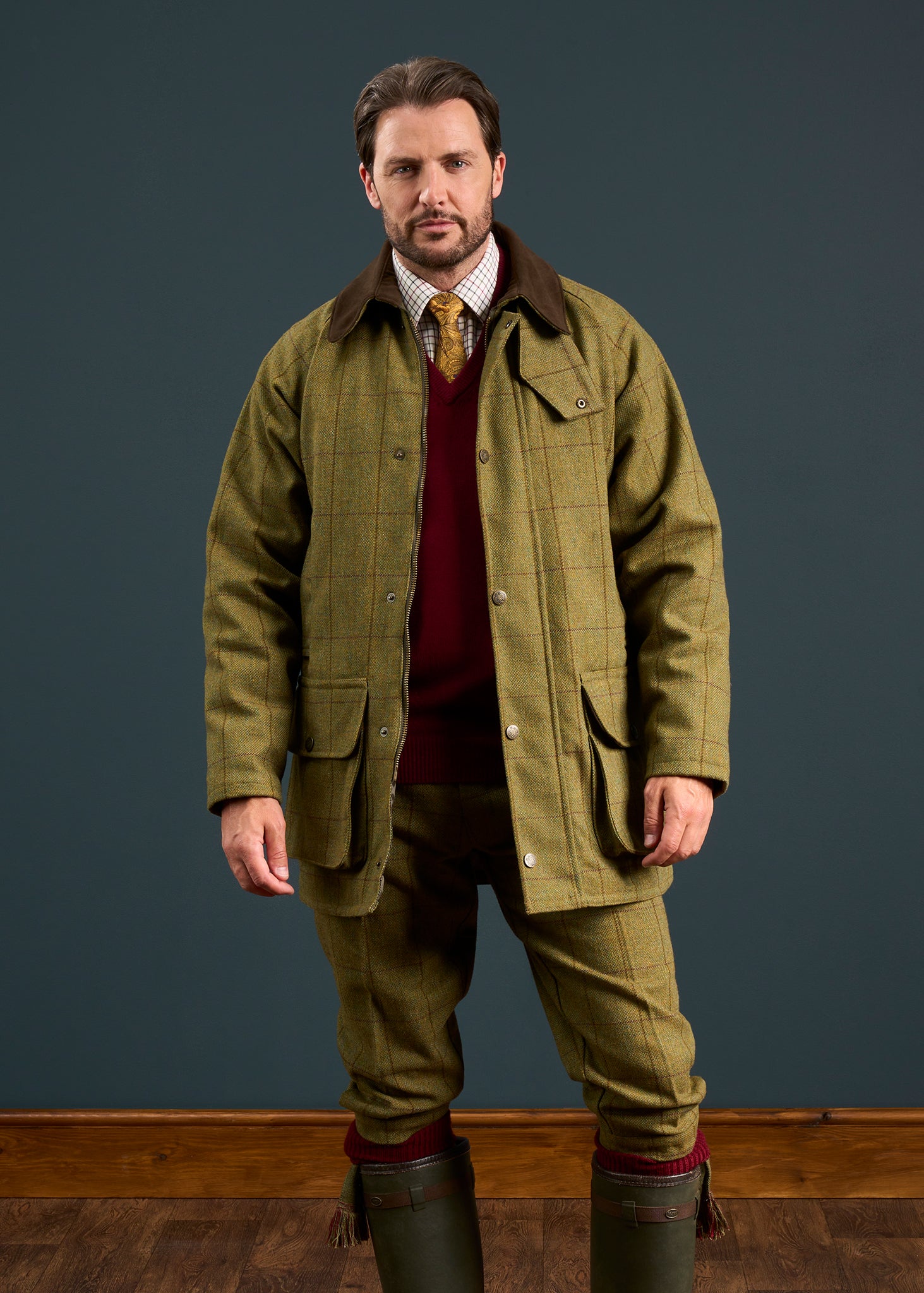 Rutland Men's Tweed Waterproof Shooting Coat In Lichen