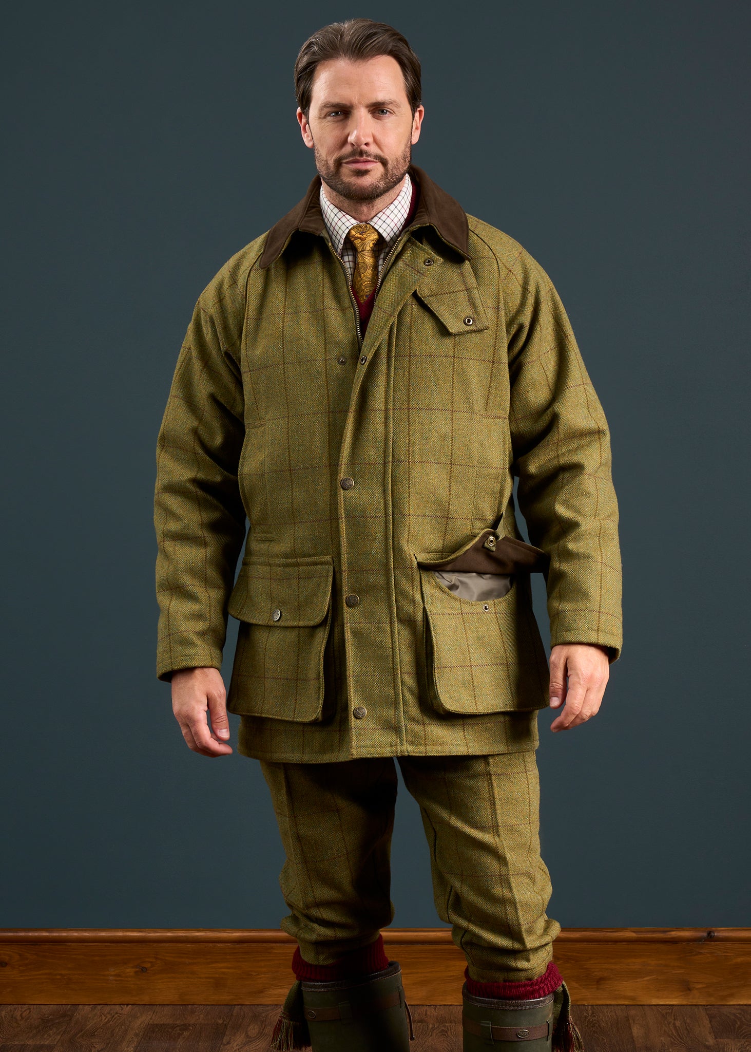 Rutland Men's Tweed Waterproof Shooting Coat In Lichen