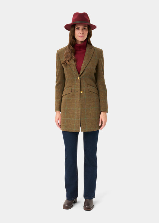 Surrey Ladies Tweed Water Repellent Mid-Thigh Coat in Marsh - Regular Fit
