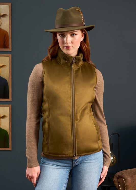 Surrey Ladies Fur Lined Gilet In Olive