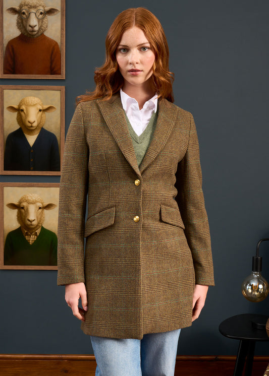 Surrey Ladies Mid-Thigh Tweed Coat In Marsh