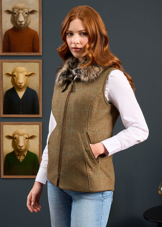 Surrey Ladies Tweed Gilet In Marsh
