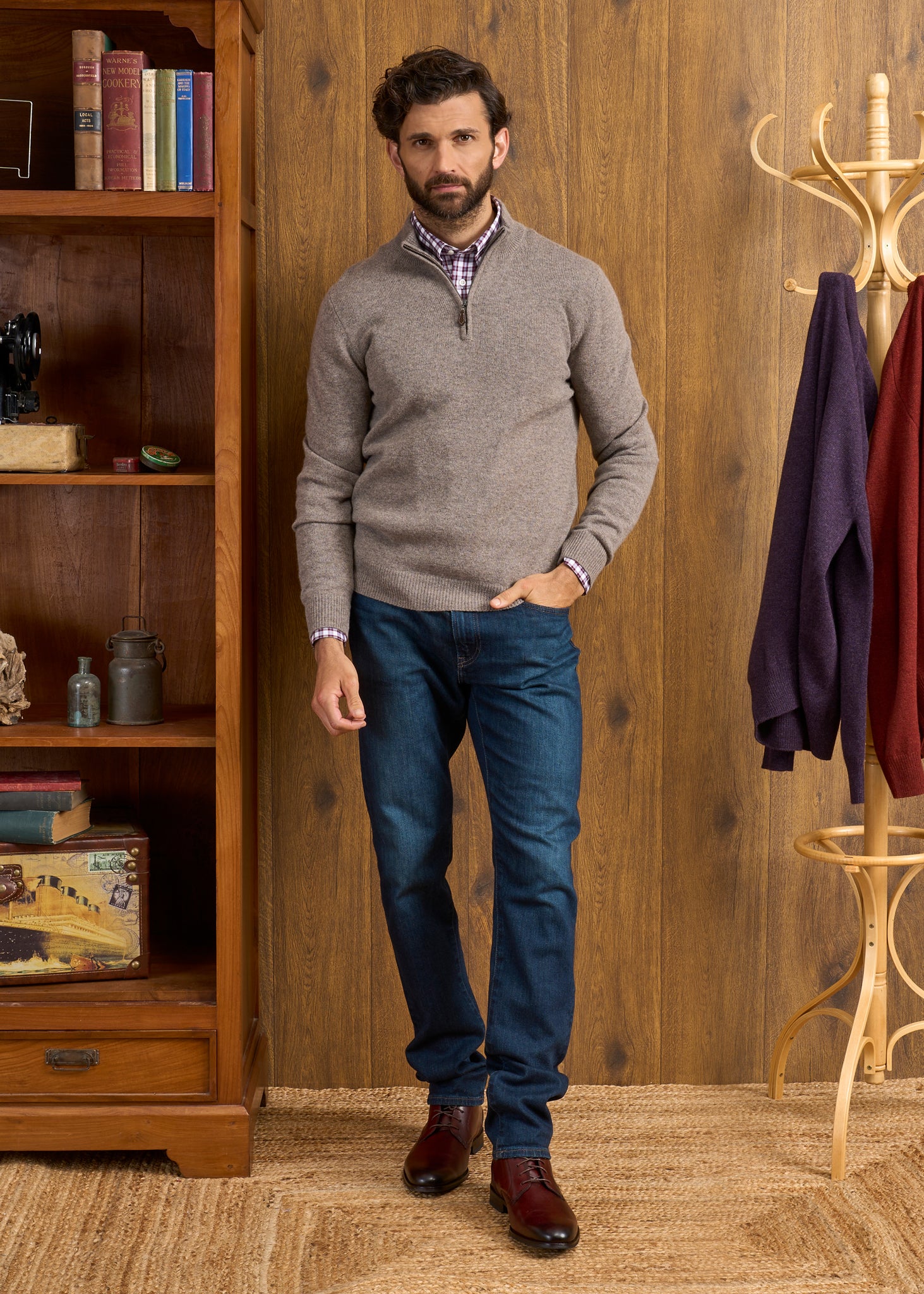 Sutherland Lambswool 1/4 Zip Jumper in Vole