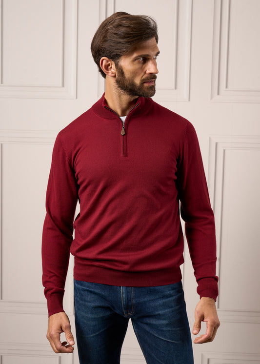 Maglione Barton in lana merino con zip a 1/4 in Bordeaux - Vestibilità regolare