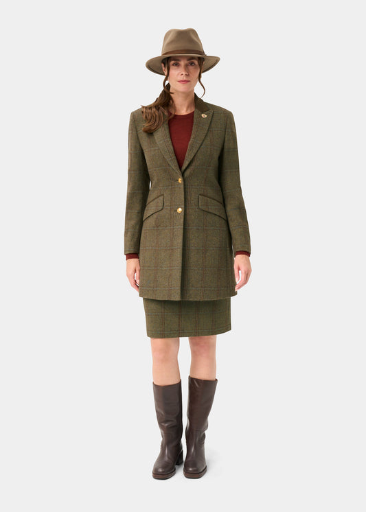 Combrook Ladies Tweed Water Repellent Mid-Thigh Coat in Laurel - Regular Fit