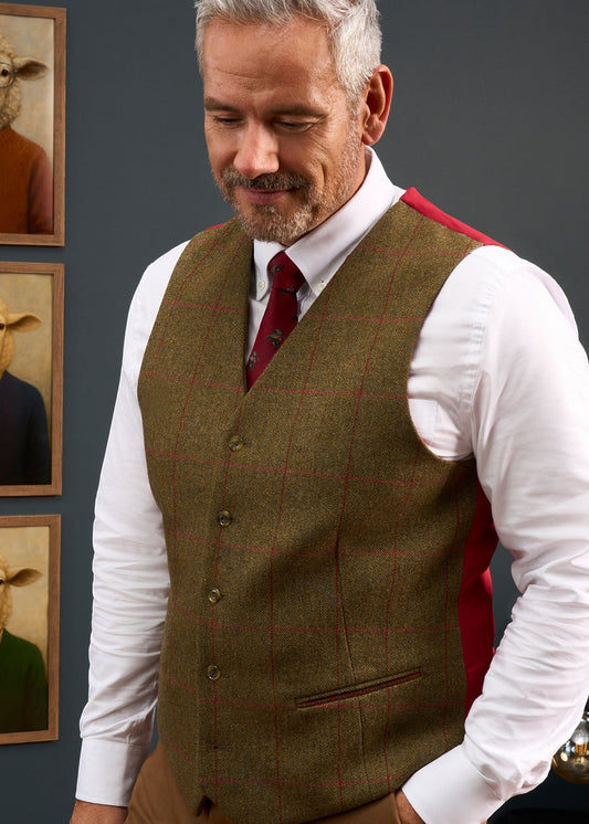 Combrook Men's Tweed Lined-Back Waistcoat In Sage