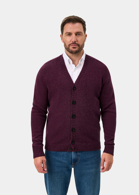 Kinloch Supersoft Shetland Wool V-Neck Cardigan In Elderberry