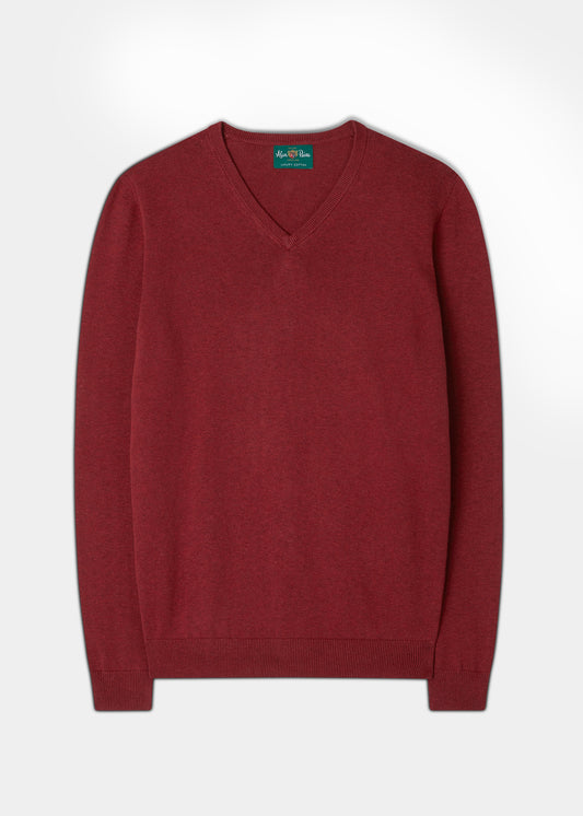 Men's Cotton Cashmere V-Neck Jumper In Cherry