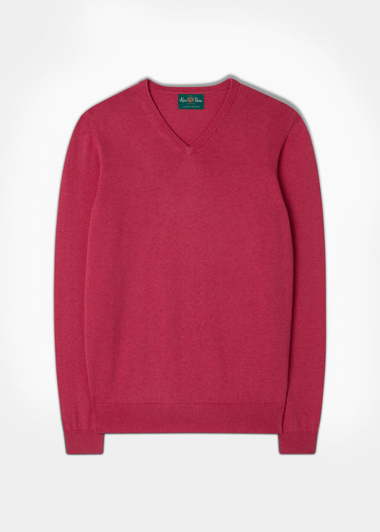 Men's Cotton Cashmere V-Neck Jumper In Raspberry