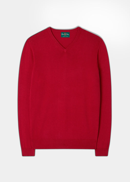 Men's Cotton Cashmere V-Neck Jumper In Scarlet