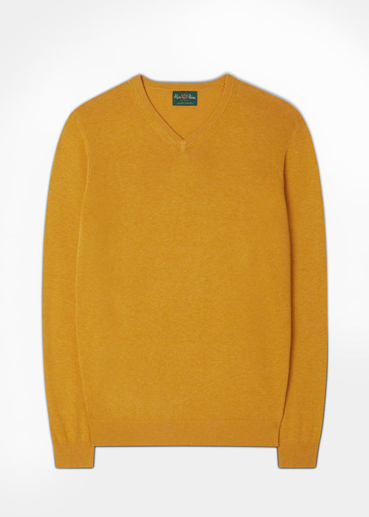 Men's Cotton Cashmere V-Neck Jumper In Sunrise