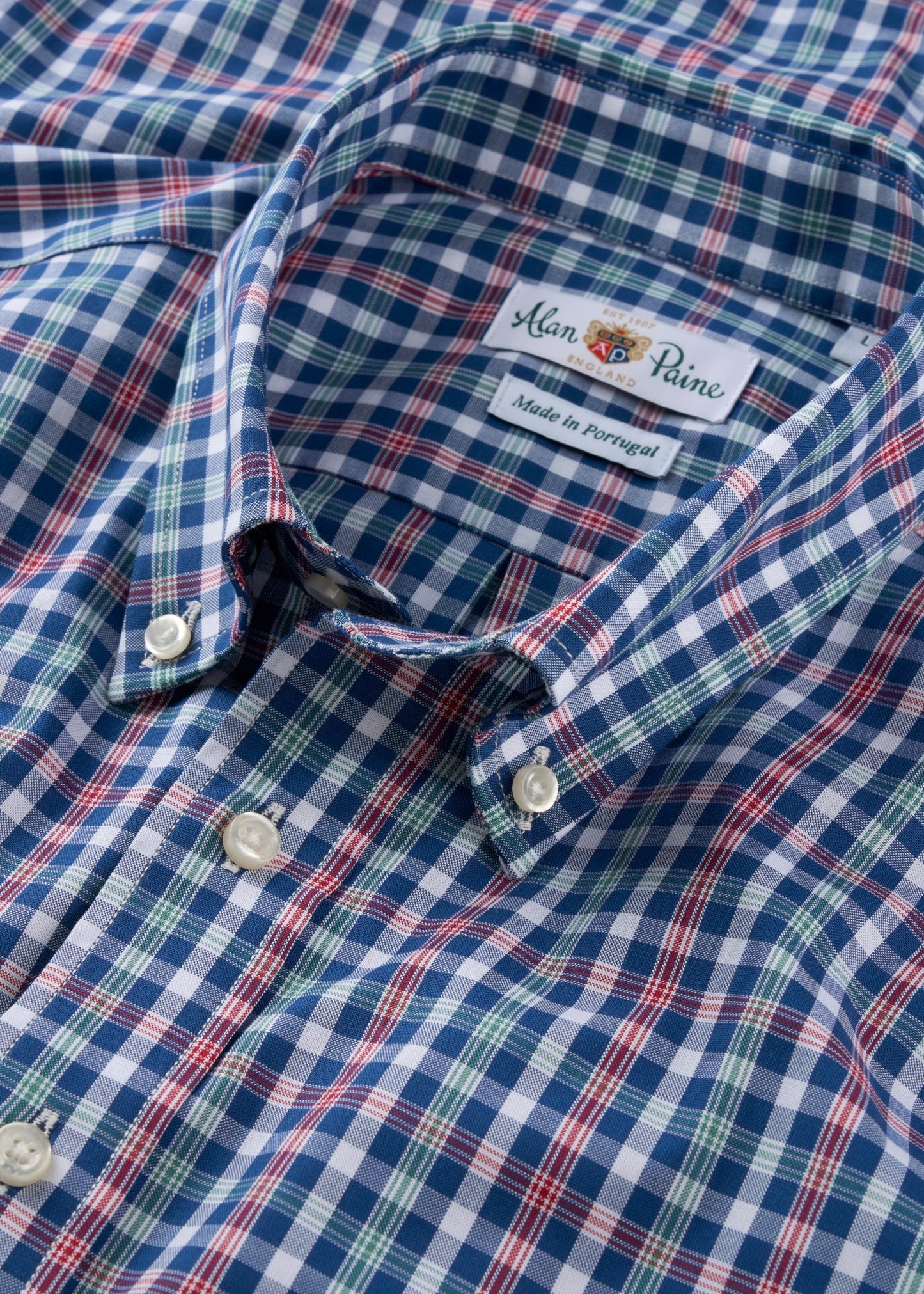 Mirfield Blue and Green Check Cotton Shirt - Classic Fit