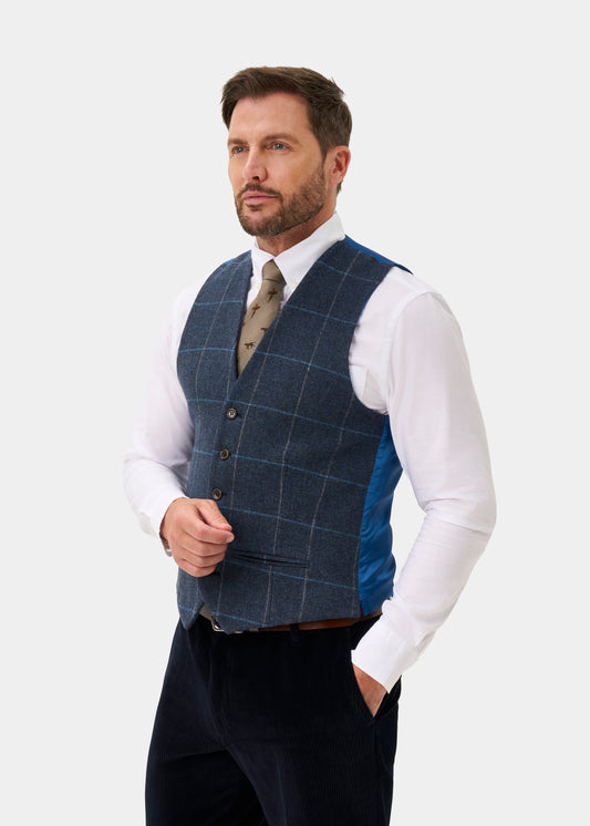 Surrey Men's Tweed Water Repellent Lined Waistcoat in Midnight Blue - Regular Fit