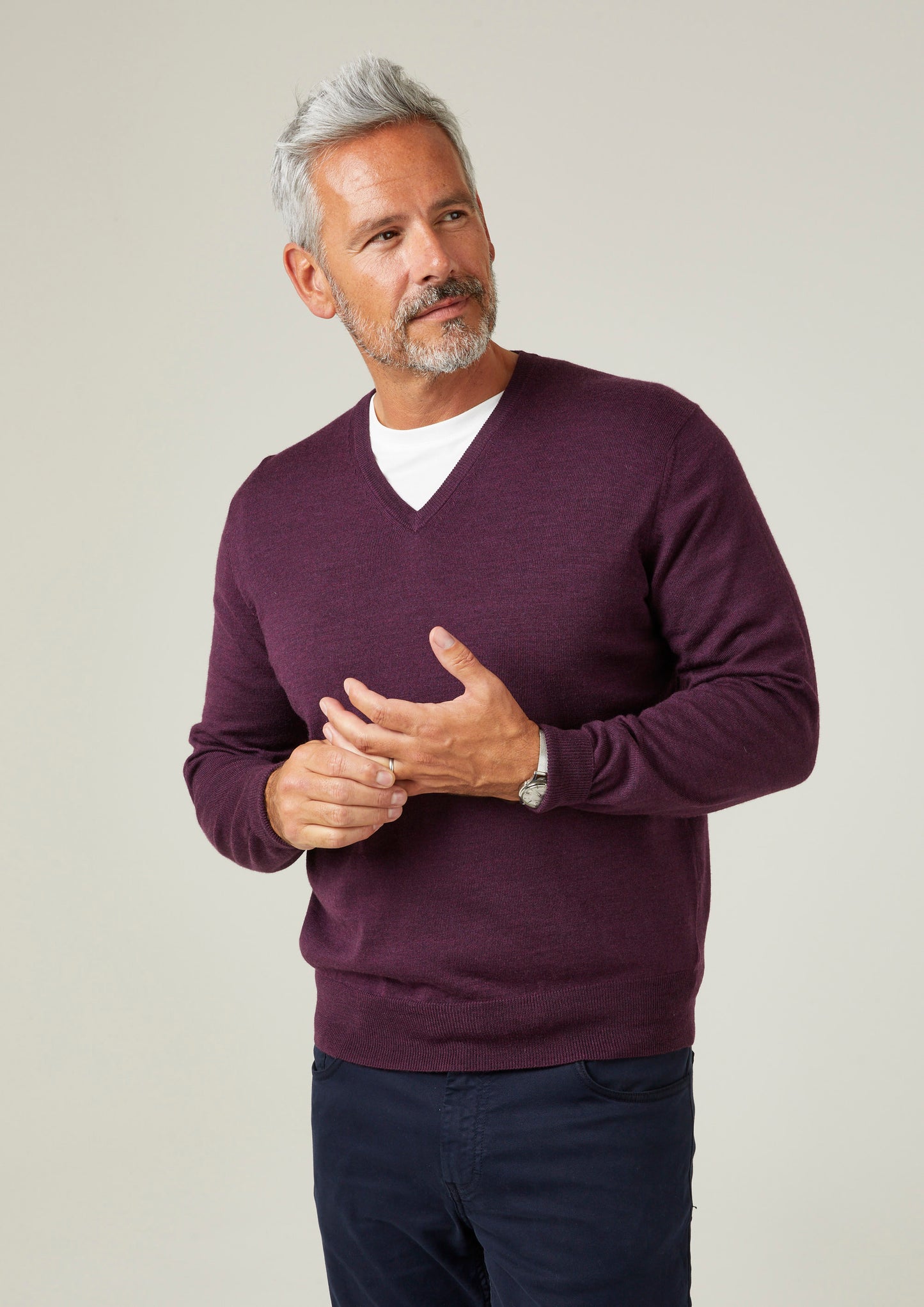Maglione in lana merino Millbreck color uva nera - Vestibilità regolare