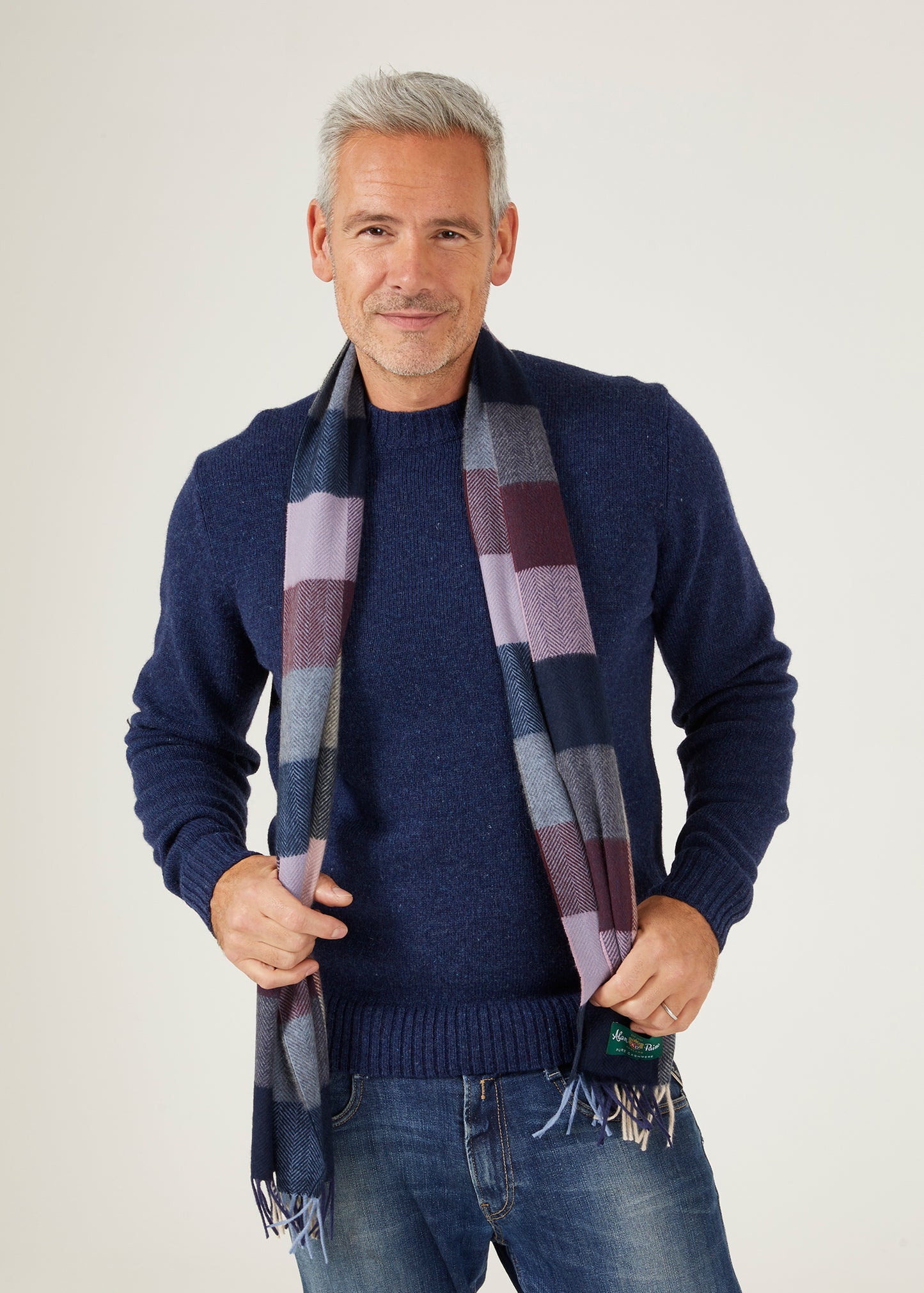 Sciarpa in cashmere da uomo a quadri a blocchi di Westhay in bordeaux