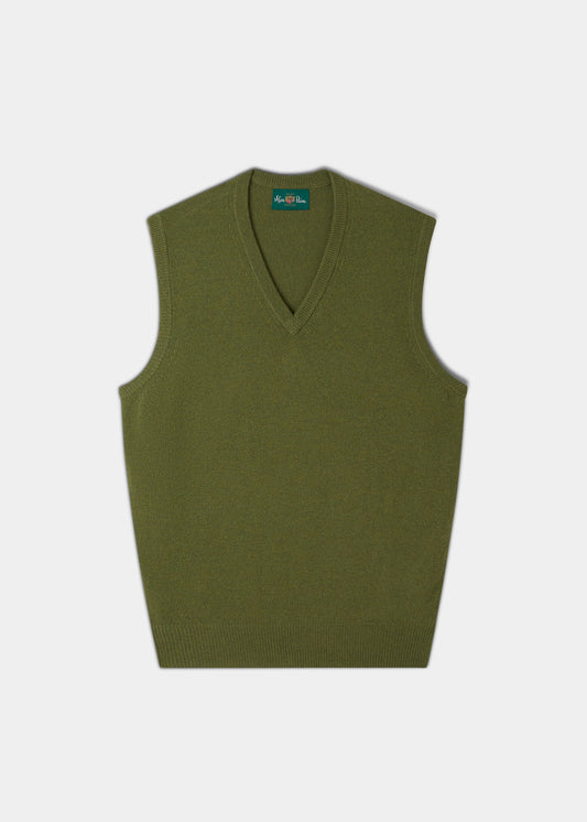 Norfolk Men's Lambswool Slipover in Green Bean